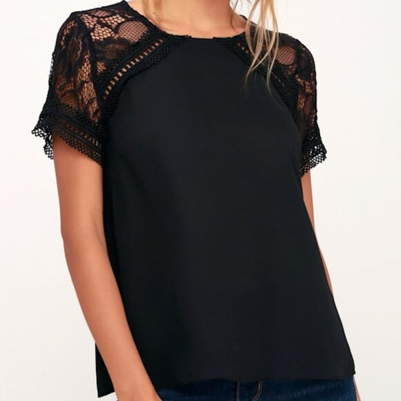 Lulus Matilda Black Lace Top - Size Medium - Picture 1 of 4